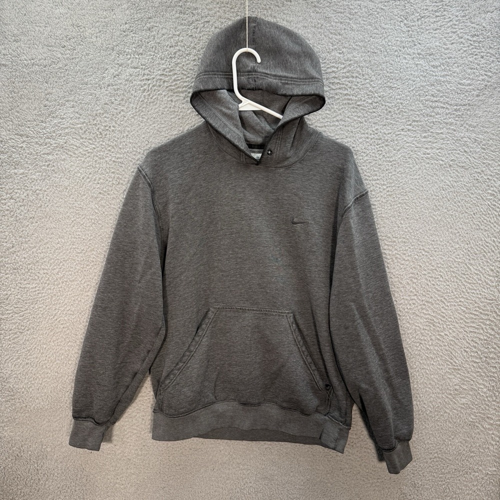 Nike Sweatshirt Mens Large Gray Hoodie Small Swoosh Streetwear Grunge Skater Y2K